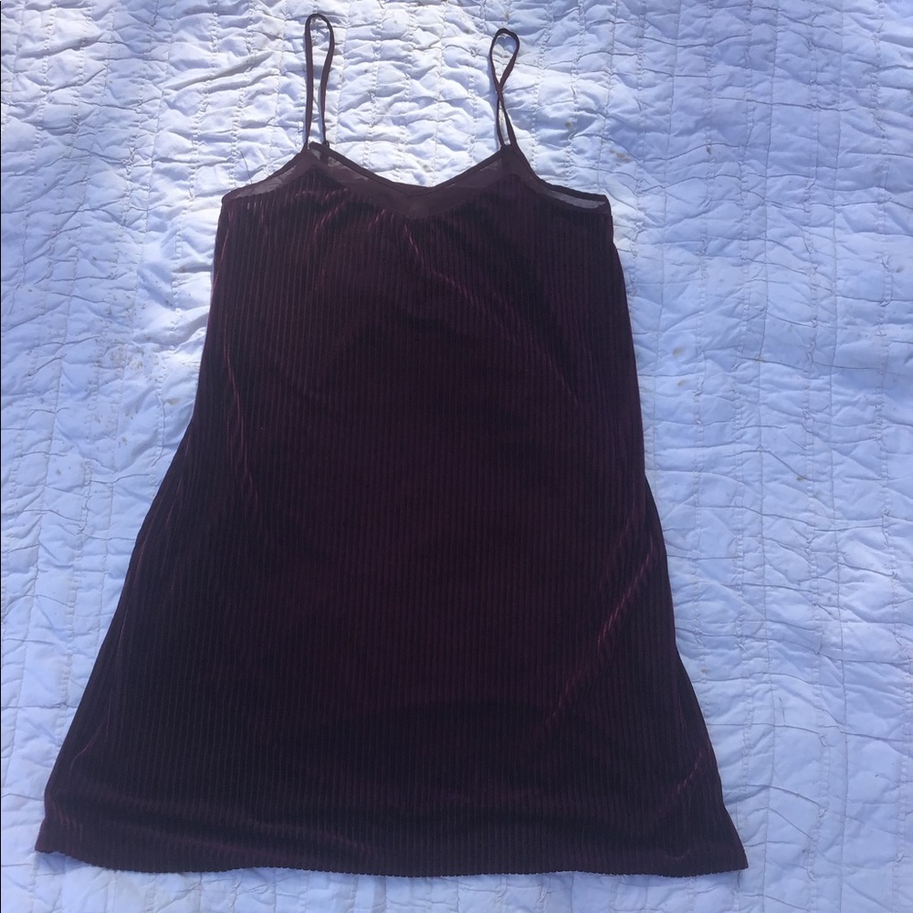 Burgundy Velvet Ribbed Slip Dress